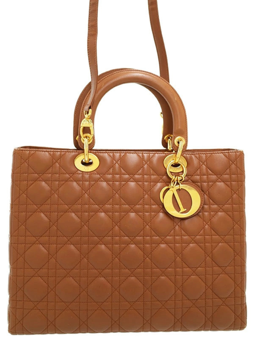 Christian Dior brown lambskin leather Cannage quilted Lady Dior bag